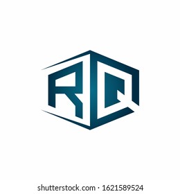 RQ monogram logo with hexagon shape and negative space style ribbon design template
