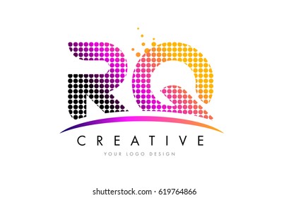 RQ R Q Dots Letter Logo Design with Magenta Bubble Circles and Swoosh