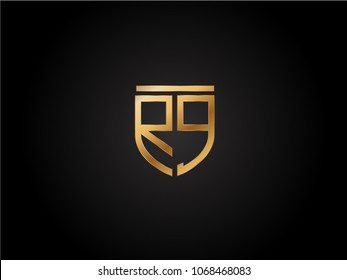 RQ shield shape Letter Design in gold color