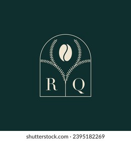 RQ Única y simple combinación de diseño de logotipo con letras y grano de café