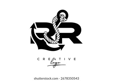 RR Criativo Monograma Último logotipo com âncora e design de corda