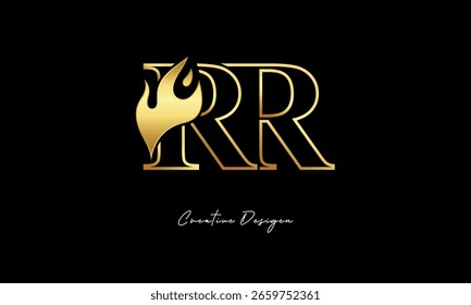 RR Golden Flame Logo Design Luxo Símbolo Minimalista para Premium Branding e Identidade Criativa