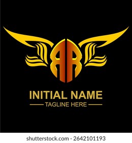 RR Golden Wing Emblem Logo with elegant gold wings, sleek and modern design. Ideal for branding, creative projects, luxury businesses, or artistic ventures.