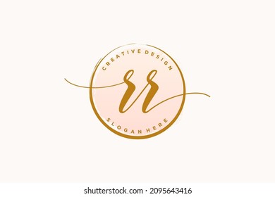 RR handwriting logo with circle template vector signature, wedding, fashion, floral and botanical with creative template.