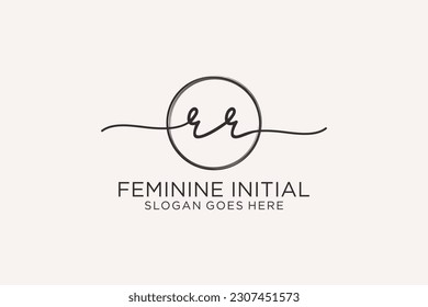 RR handwriting logo with circle template vector logo of initial signature, wedding, fashion, floral and botanical with creative template.