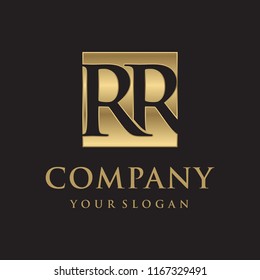 RR initial letters looping linked box elegant logo golden black background