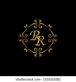 RR Initial logo. Ornament ampersand monogram golden logo black background