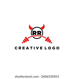 RR initial monogram for fitnes or gym logo with devil style design