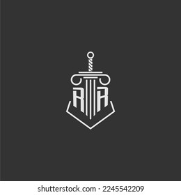 RR initial monogram law firm with sword and pillar logo design
