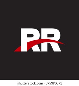 RR initial overlapping swoosh letter logo white red black background