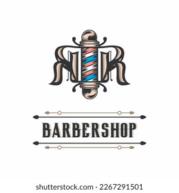 RR letter concept barber shop logo design vector	