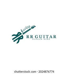 RR Letter Guitar Logo, creative and simple, suitable for entertainment industry, media, music stores, music bands etc.