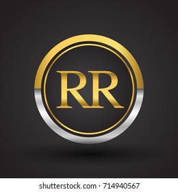 RR Letter logo in a circle, gold and silver colored. Vector design template elements for your business or company identity.