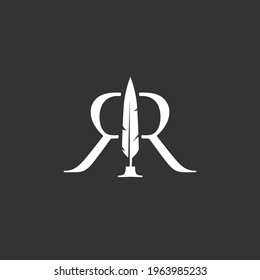 rr letter mark feather pen signature quill double r logo vector icon illustration