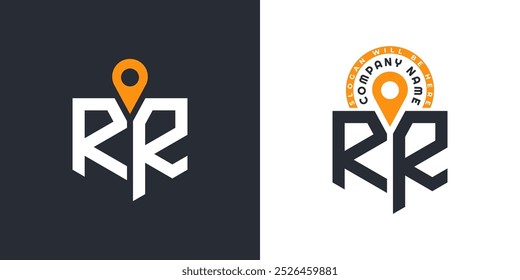 PAQUETE del logotipo de la Locación de RR. Letra RR Logo Iconos de vectores duales para reclutamiento y navegación