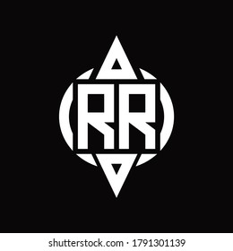 RR Logo with circle rounded combine triangle top and bottom side design template