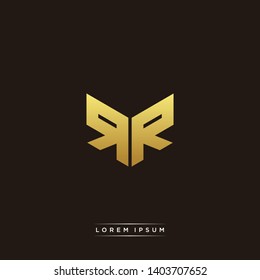 RR Logo Letter Initial Logo Designs Templete with Gold and Black Background