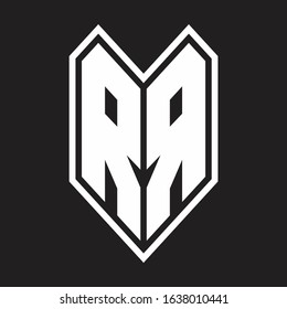 RR Logo monogram with emblem line style isolated on black background