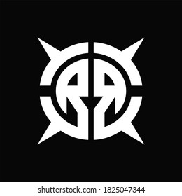 RR Logo monogram with four pieces circle slice design template on Black Background