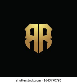RR logo monogram with gold colors and shield shape design template
