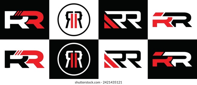 RR logo. R R design. White RR letter. RR, R R letter logo design. Initial letter RR linked circle uppercase monogram logo.