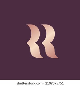 RR monogram logo. Typographic letter r signature icon. Lettering sign isolated on dark fund. Wedding, fashion, beauty alphabet initials. Elegant, luxury style. Shiny pink color