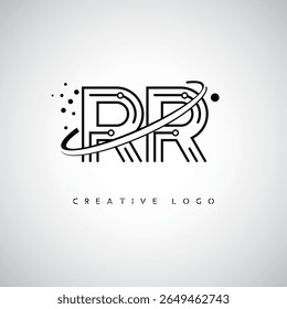 RR Orbit Monogram Logo - Futuristic Minimal Letter mark with Circular Line Art, Tech-Inspired Dots and Space Motion Concept for Modern Branding Identity (Logotipo de Monograma de Órbita RR - Marca de Letra Mínima Futurista com Linha de Arte Circular, Pontos Inspirados na Tecnologia e Conceito de Movimento Espacial para Identidade de Marca Moderna)