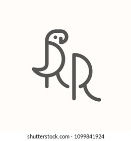 RR Parrot Bird Letter Initial Monogram Logo Design Emblem Template. Thin Line Stroke Minimal Geometric Concept.
