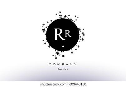 rr r  black white circle grunge splash vintage retro alphabet company logo design vector icon template