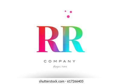 RR R creative rainbow colors colored artistic alphabet company letter logo design vector icon template