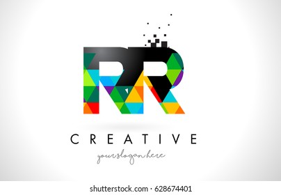 RR R Letter Logo with Colorful Vivid Triangles Texture Design Vector Illustration.