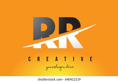 RR R Letter Modern Logo Design with Swoosh Cutting the Middle Letters and Yellow Background.