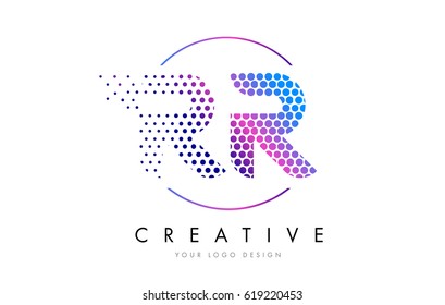 RR R Pink Magenta Dotted Bubble Letter Logo Design. Dots Lettering Vector Illustration