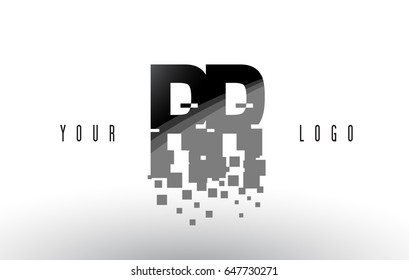 RR R Pixel Letter Logo with Digital Shattered Black Squares. Creative Letters Vector Illustration.