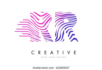 RR R Zebra Letter Logo Design with Black and White Stripes Vector