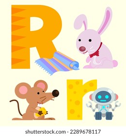 Rr rabbit rat robot rug vector cartoon graphic