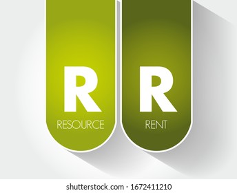 RR - Acrónimo de alquiler de recursos, fondo de concepto de negocio