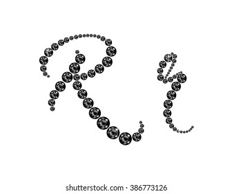 Rr in stunning Onyx Script precious round jewels, isolated. Vector EPS-10 file, transparency used. 