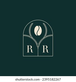 RR Diseño de logotipo único y simple combinación de letras y grano de café
