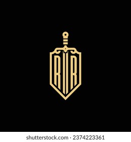 RR vintage shield and sword initial logo in high quality professional design that will print well across any print media