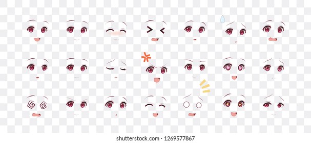 Rreal cartoon eyes of anime (manga) girls, in Japanese style. Set of various emotions