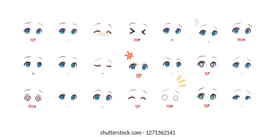 Rreal cartoon eyes of anime (manga) girls, in Japanese style. Set of various emotions