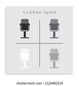 Rrecording studio microphone flat black and white vector icon.