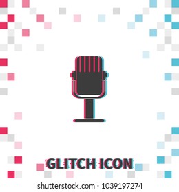 Rrecording studio microphone  glitch effect vector icon.