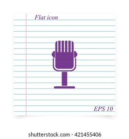 Rrecording studio microphone icon. Flat microphone illustration. 