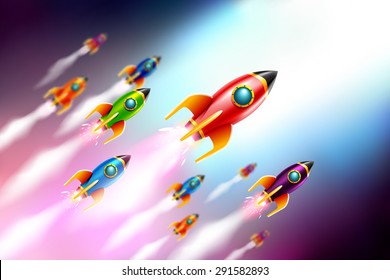 Rrockets ship flying in the space.Vector Illustration