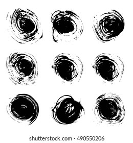 Rround abstract strokes painted by brush vector objects set isolated on a white background