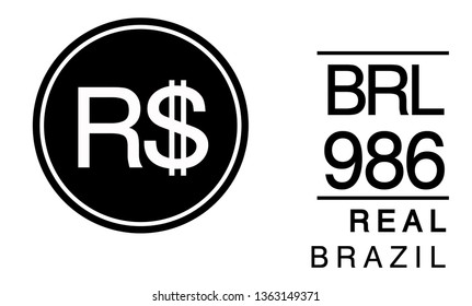 RS, BRL, 986, Real, Brazil Banking Currency icon typography logo banner set isolated on background. Abstract concept graphic element. Collection of currency symbols ISO 4217 signs used in country svg