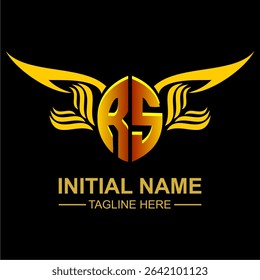 RS Golden Wing Emblem Logo with elegant gold wings, sleek and modern design. Ideal for branding, creative projects, luxury businesses, or artistic ventures.