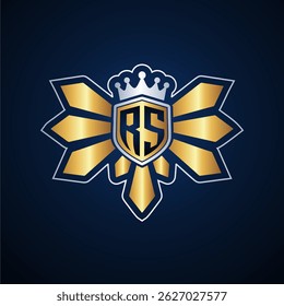 RS initial letters monogram logo for gaming with shield and eagle wing